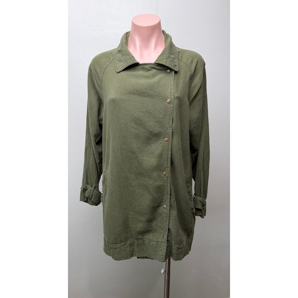 Love Tree Olive Linen Blend Moto Jacket Women's M - Picture 3 of 15